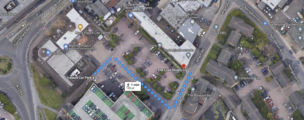 Map showing the Iceland customer car park in relation to the salon