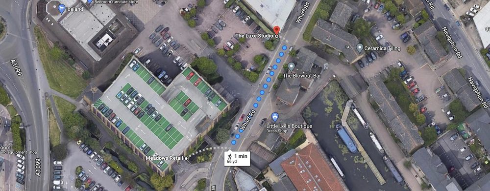 Map showing Meadows Retail car park in relation to the salon