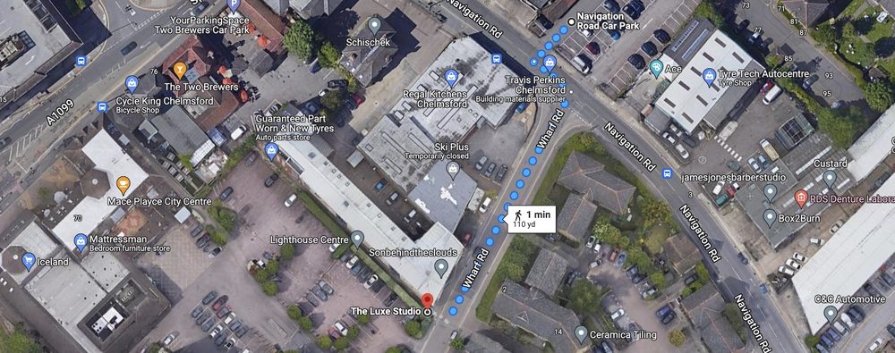Map showing Navigation Road car park in relation to the salon